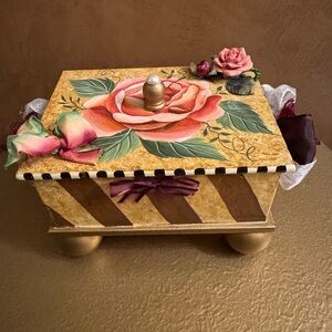 Hand made and hand painted wooden Floral Decorative Box with Rose Design